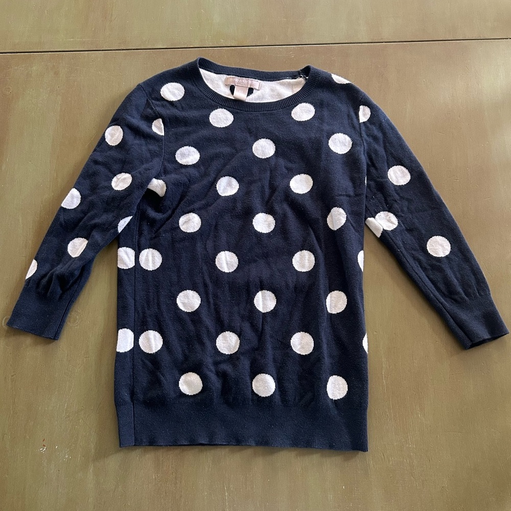 Banana Republic Navy and White Polka Dot Sweater